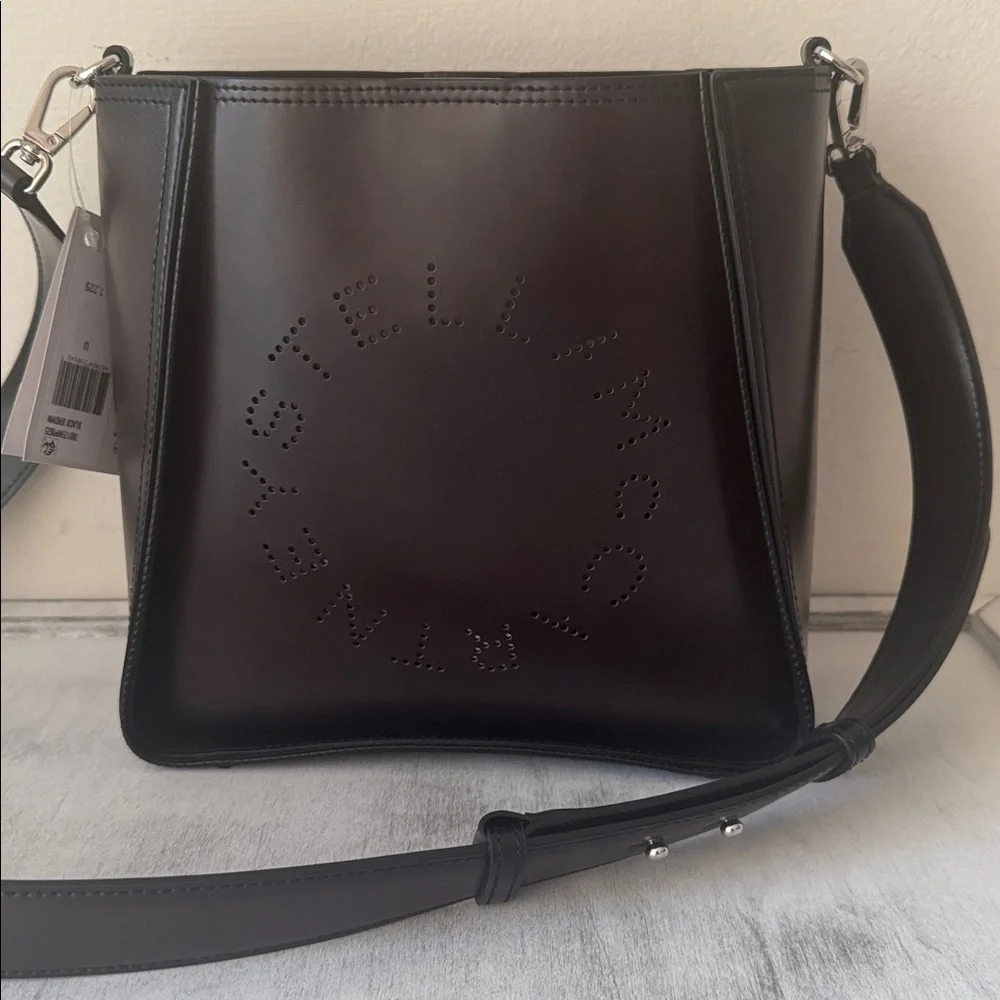 Stella McCartney Logo Faux Leather Crossbody Bag Black -Brown
